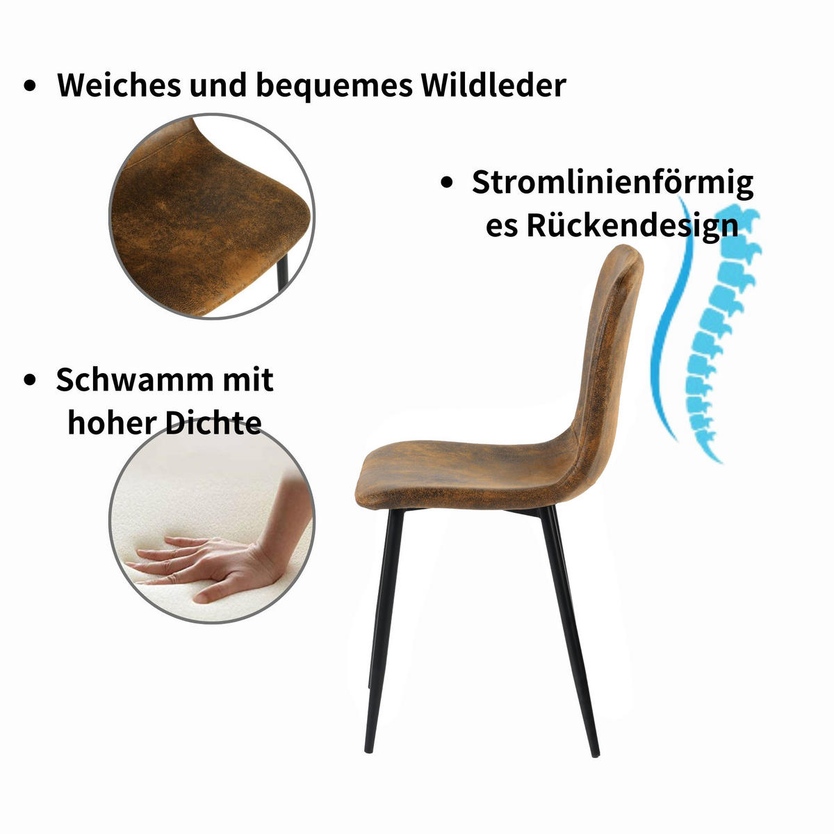 STUHL-SET 4 Stück braun - Schwarz/Braun, Holzwerkstoff/Textil (44/87/54cm) - Urban Meuble