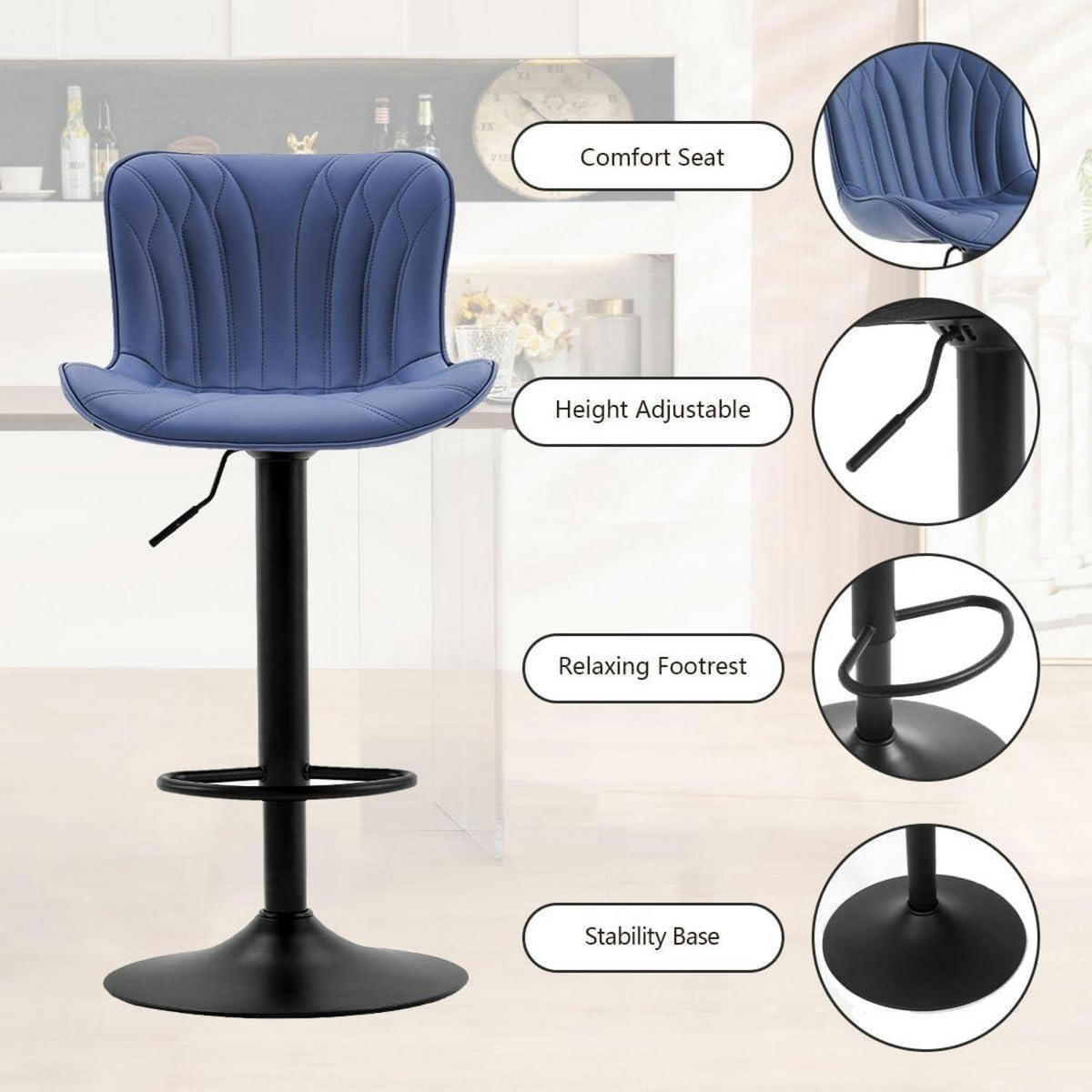 BARHOCKER 2er Set Kunstleder Marineblau Höhenverstellbar - Dunkelblau, Kunststoff (83/54/48cm)