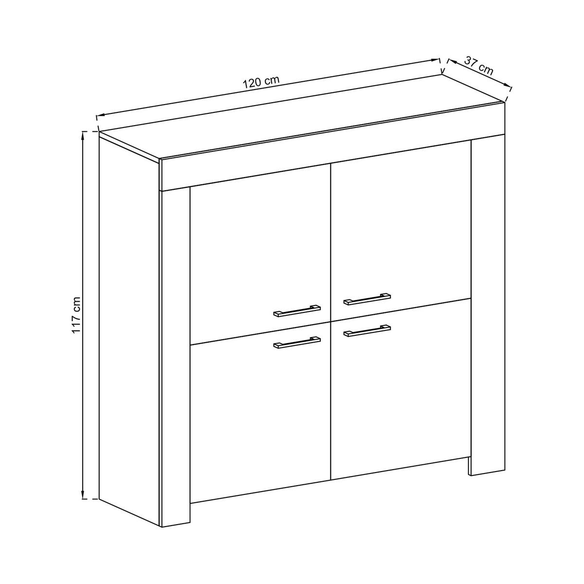 KOMMODE CIELO 120/117/37 cm mit 4 Türen Eichefarben - Eichefarben, Holzwerkstoff (120/117/37cm) - MASSENO