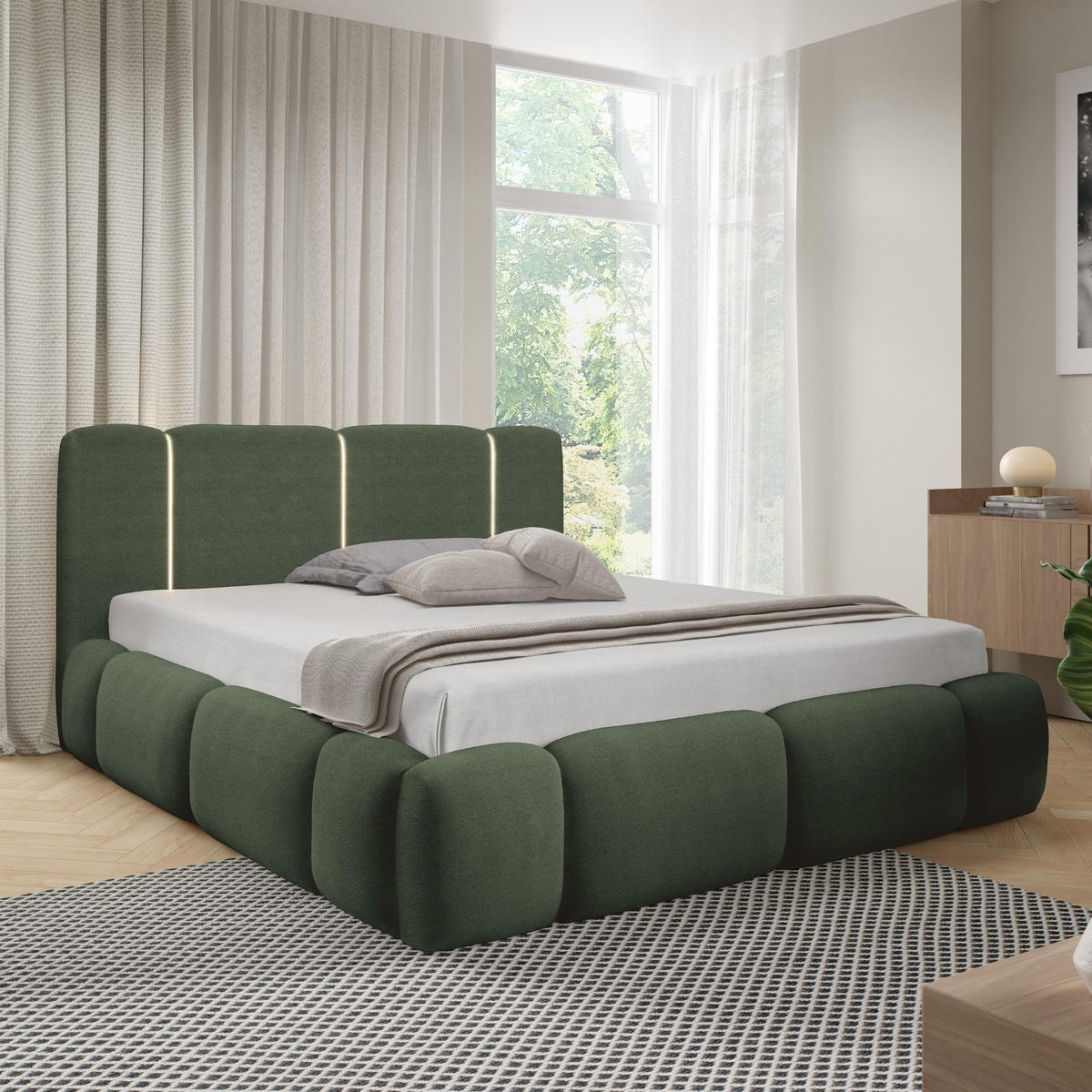 POLSTERBETT mit Stauraum und LED-Beleuchtung 140x200 cm in Grün - Grün, Metall (140/200cm) - Home Collective