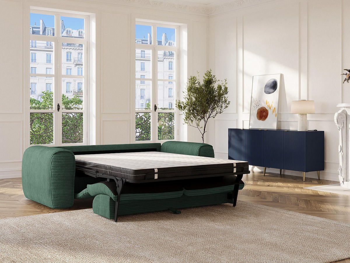 SCHLAFSOFA - 3 Personen - Samt, Stoff - Tannengrün - - Waldgrün, Textil (216/73/100cm) - Vente-Unique
