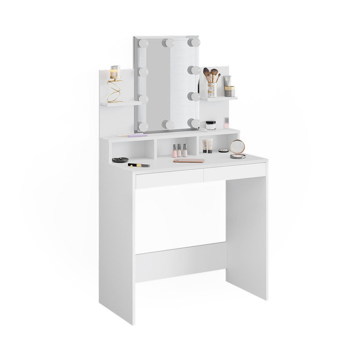 SCHMINKTISCH Ania Weiß 80 cm mit LED Beleuchtung - Weiß, Holzwerkstoff (80/139.6/40cm) - Vicco