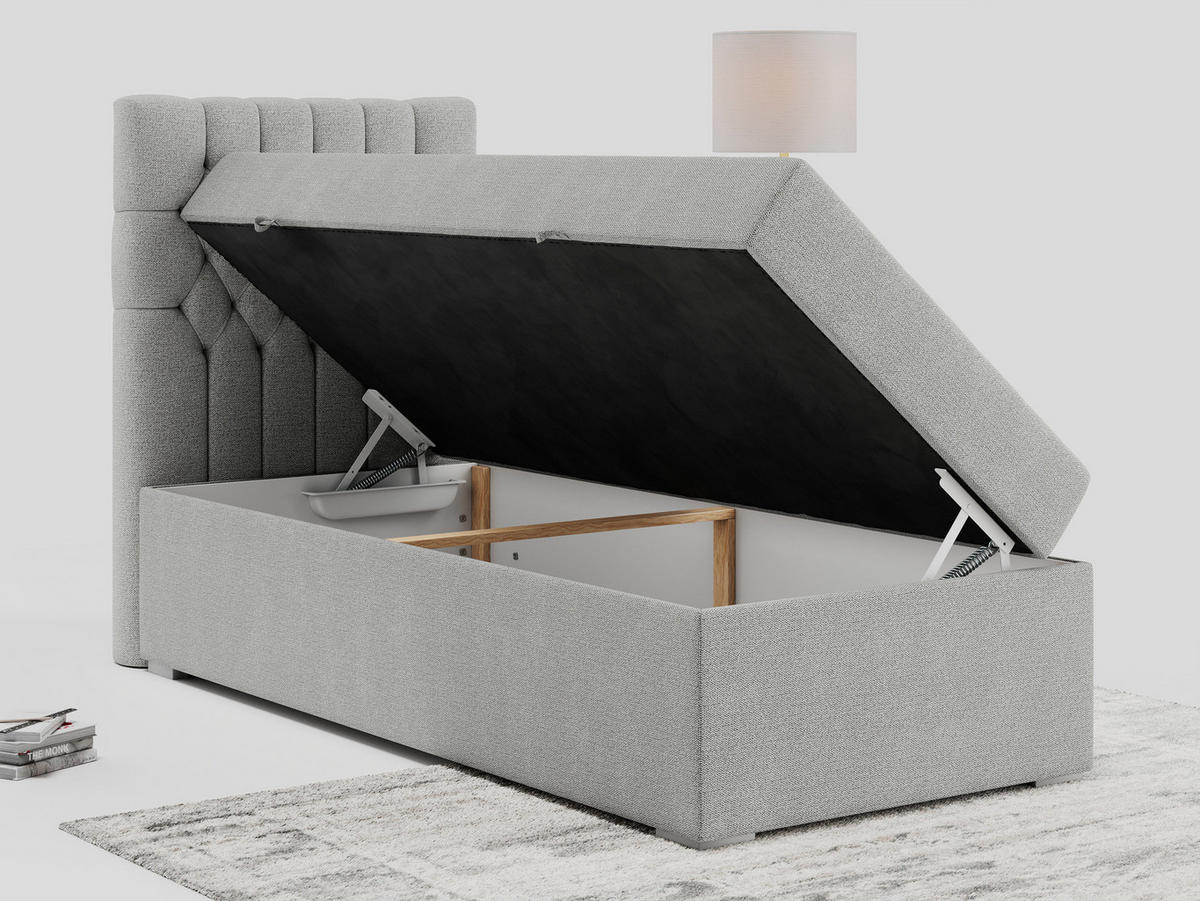 BOXBETT PERA 90/200 Hellgrau Struktur - H3 - Links Seite - Hellgrau, Holz/Textil (90/200cm) - MKS