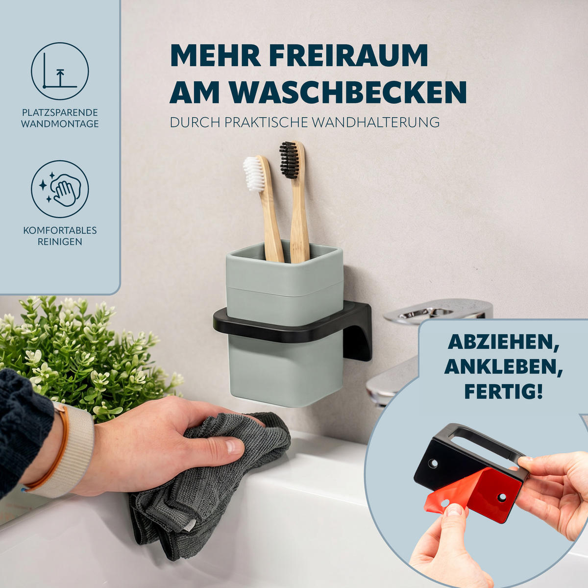 ZAHNPUTZBECHER SAVONA Softtouch, salbei, eckig - Salbeigrün, Kunststoff (9/10.5/9cm) - bremermann