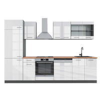 KÜCHENZEILE R-Line Weiß Hochglanz/Anthrazit 300 cm, AP Eiche - Weiß Hochglanz/Anthrazit, Holzwerkstoff (300/81.6/60cm) - Vicco