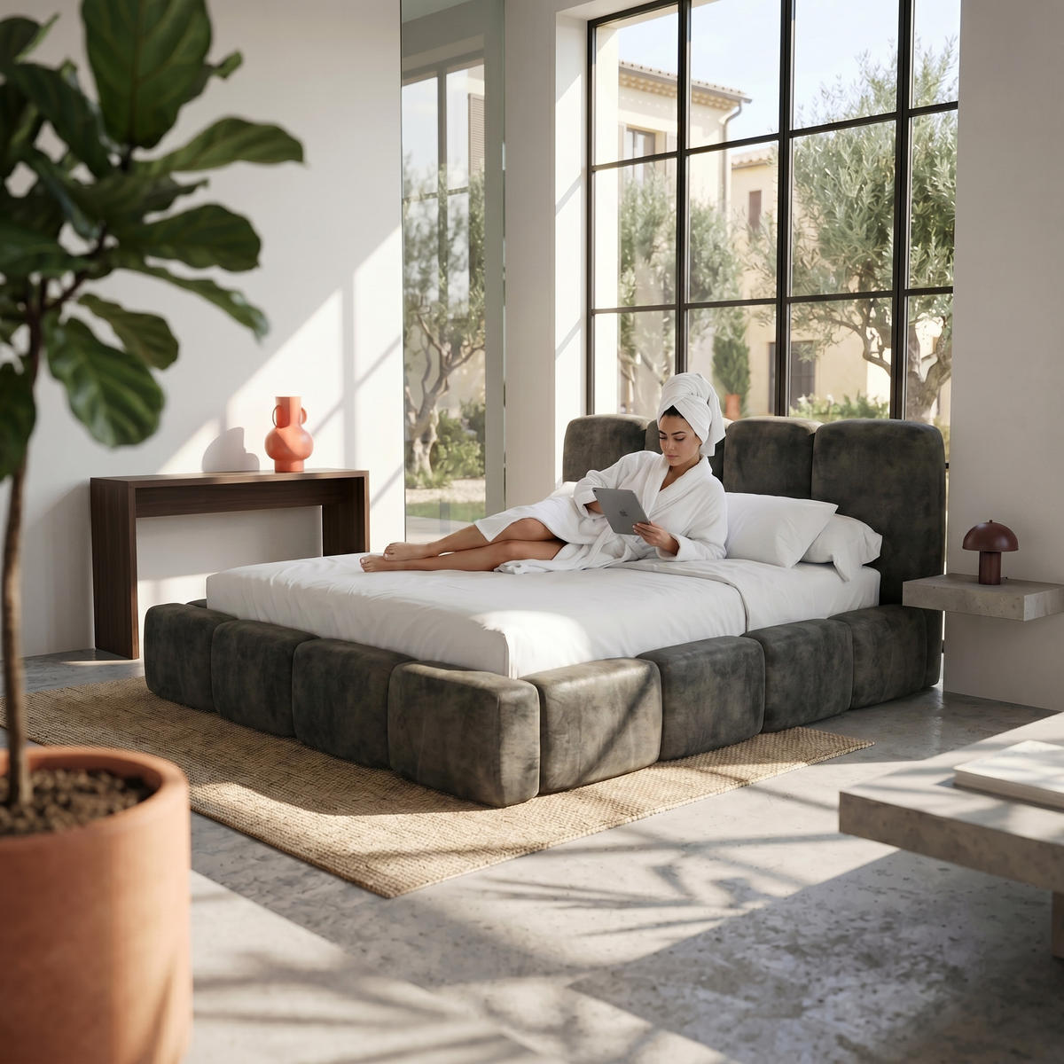 POLSTERBETT SUENO MAXI 180x200 cm in Graphitgrau, gepolstertes Kopfteil, Metalllattenrost, Bettkasten, Velour-Stoff - Graphitfarben/Naturfarben, Holz/Textil (180/200cm) - Muffo