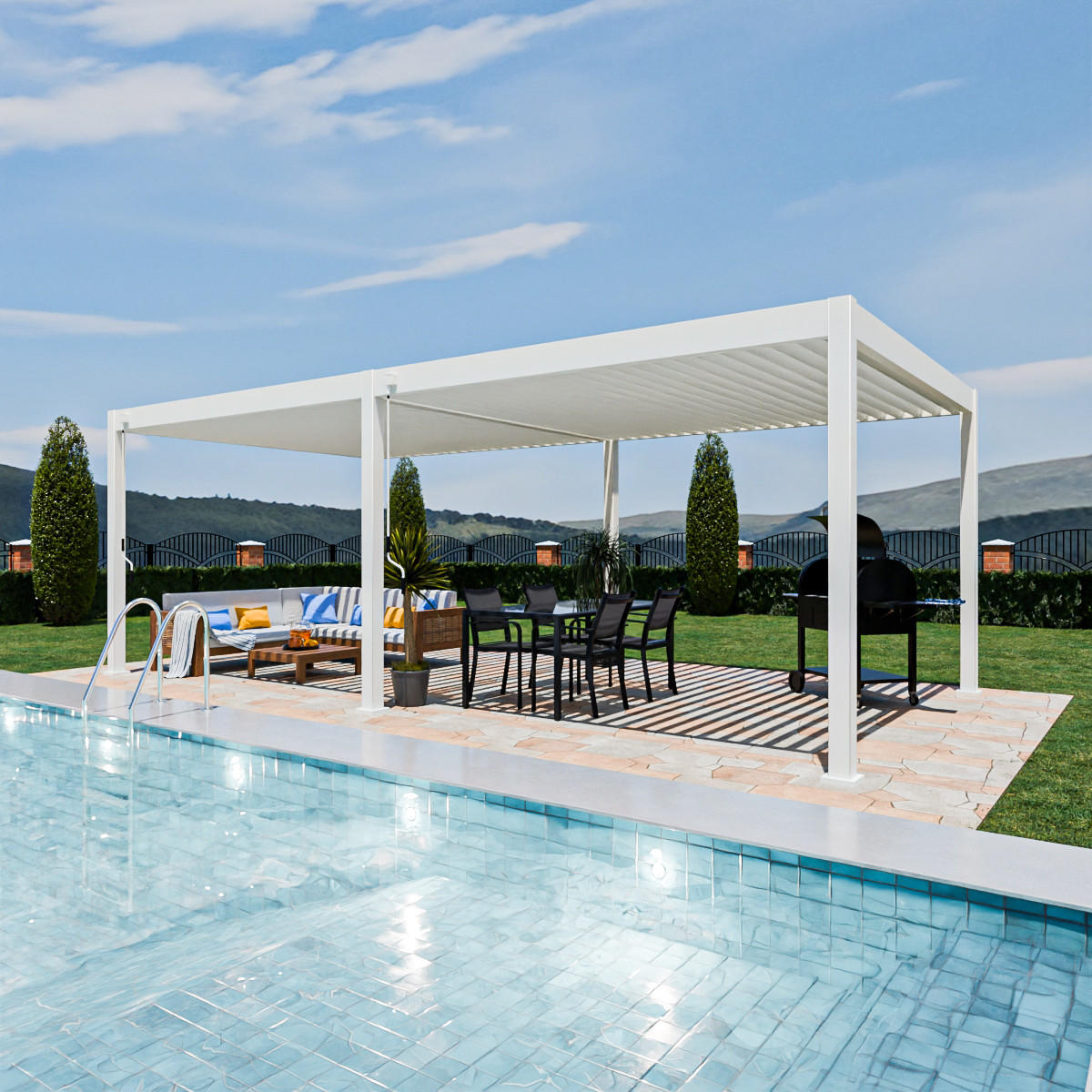 PERGOLA Terrassenüberdachung Superior Aluminium freistehend | 3,6 x 7,2 M | Lamellendach weiß - Weiß, Metall (720/255/360cm) - PergoLine