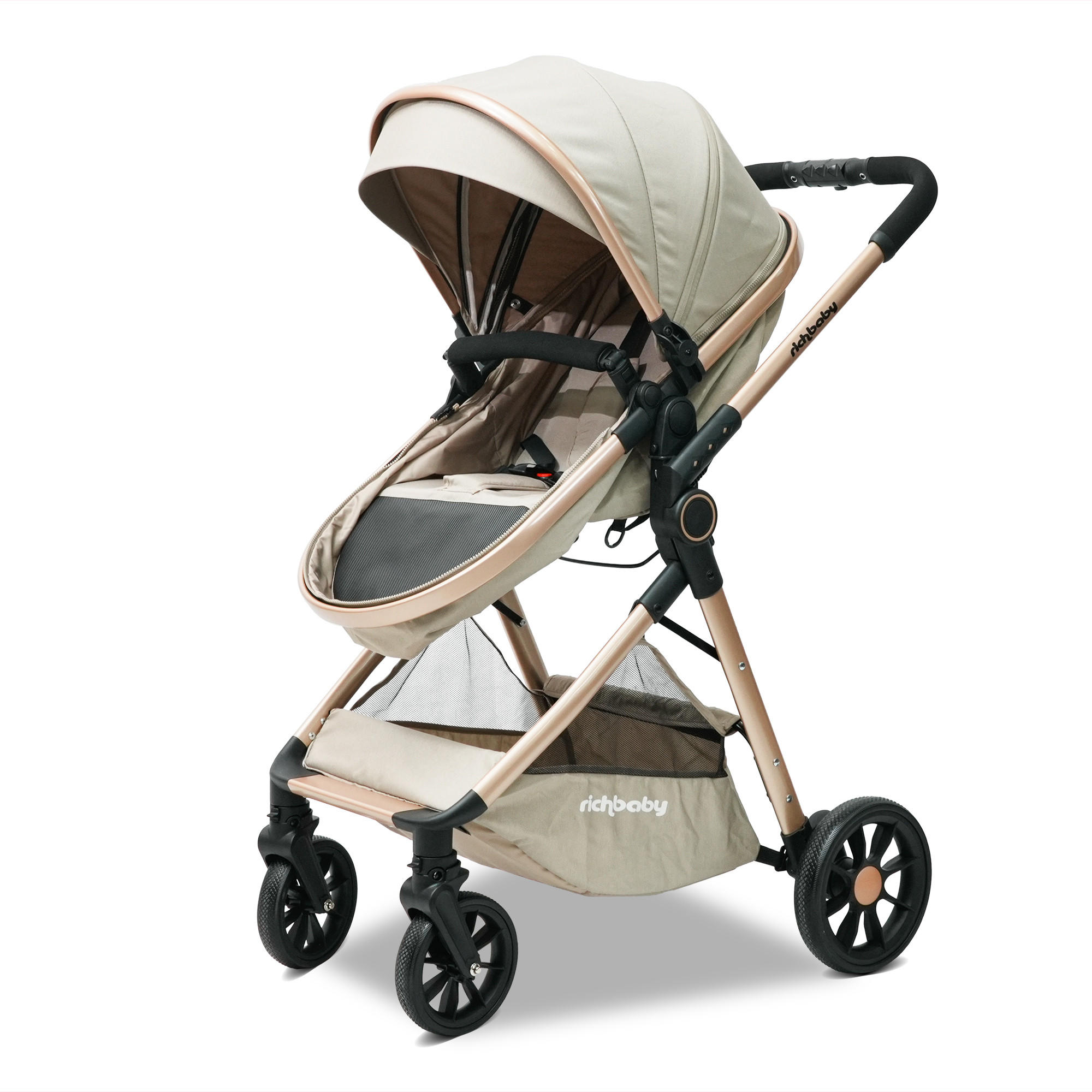 BUGGY Kombikinderwagen 0-36 Monate 2-in-1 Umbaubar Zu Babywanne Kompakt Faltbar - Creme, Metall (80/62/103cm) - Raelunyi