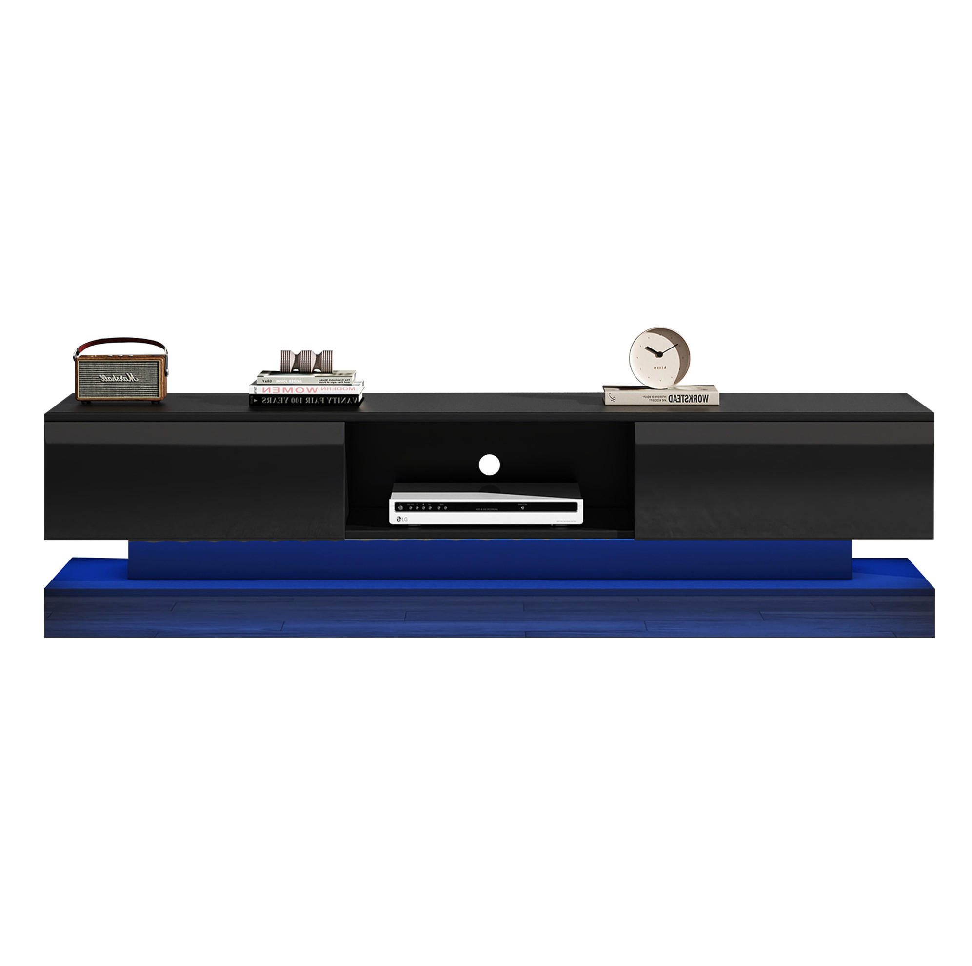 LOWBOARD 160/35/40.5 cm Schwarz aus Spanplatte mit LED-Beleuchtung und 2 Schubladen - Schwarz, Holzwerkstoff (35/40.5/160cm) - OKMYHOME