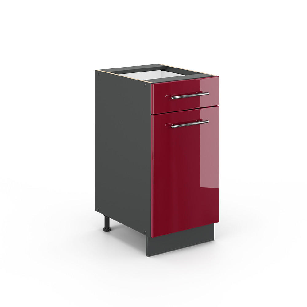 KÜCHENUNTERSCHRANK Fame-Line Bordeaux Hochglanz 40 cm ohne AP - Bordeaux/Anthrazit, Holzwerkstoff (40/82/51.6cm) - Vicco