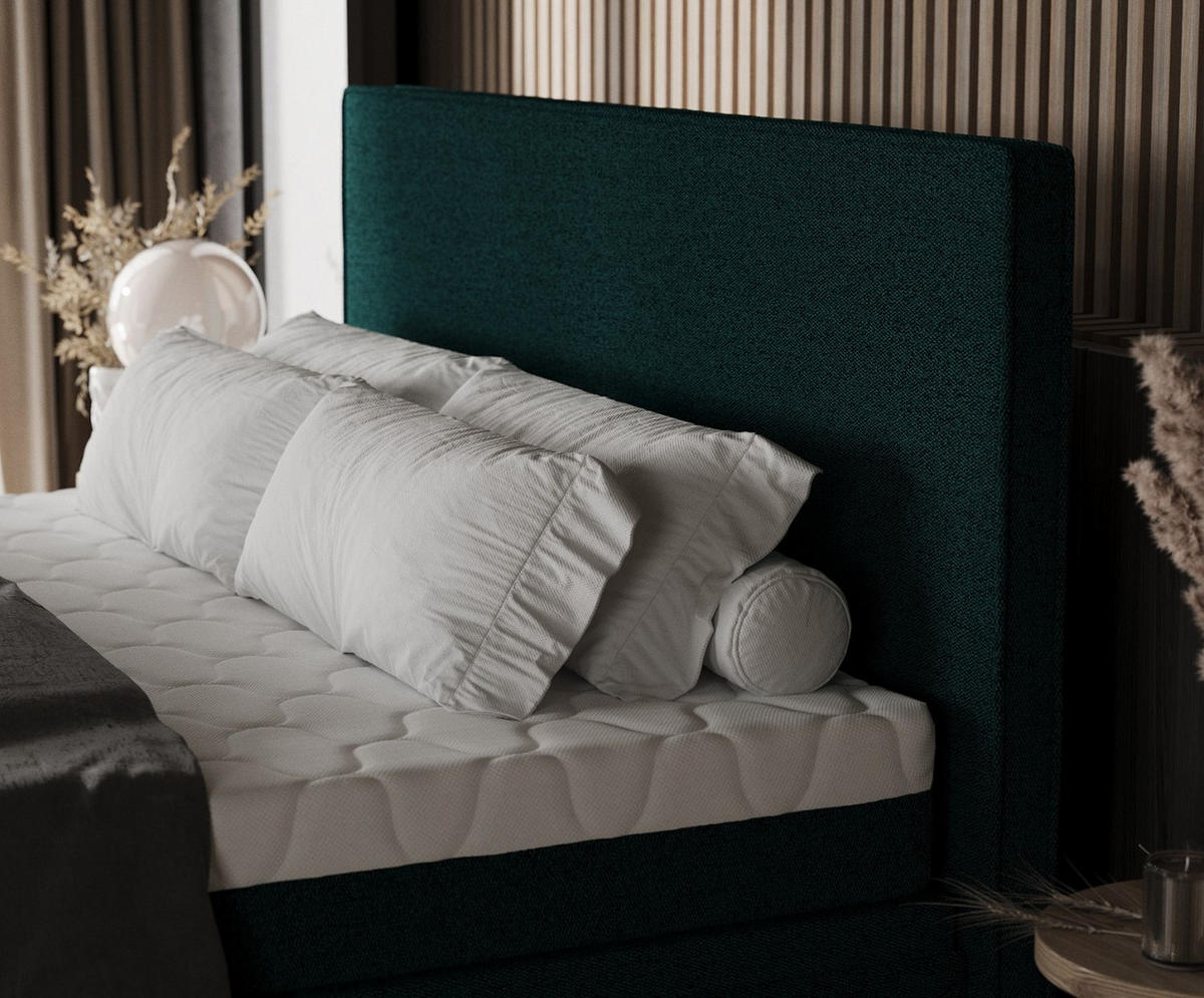 BOXBETT Zalla 180/200 cm Grün im Riva Stoff - Schwarz/Grün, Holz/Holzwerkstoff (180/200cm) - AltaBeds