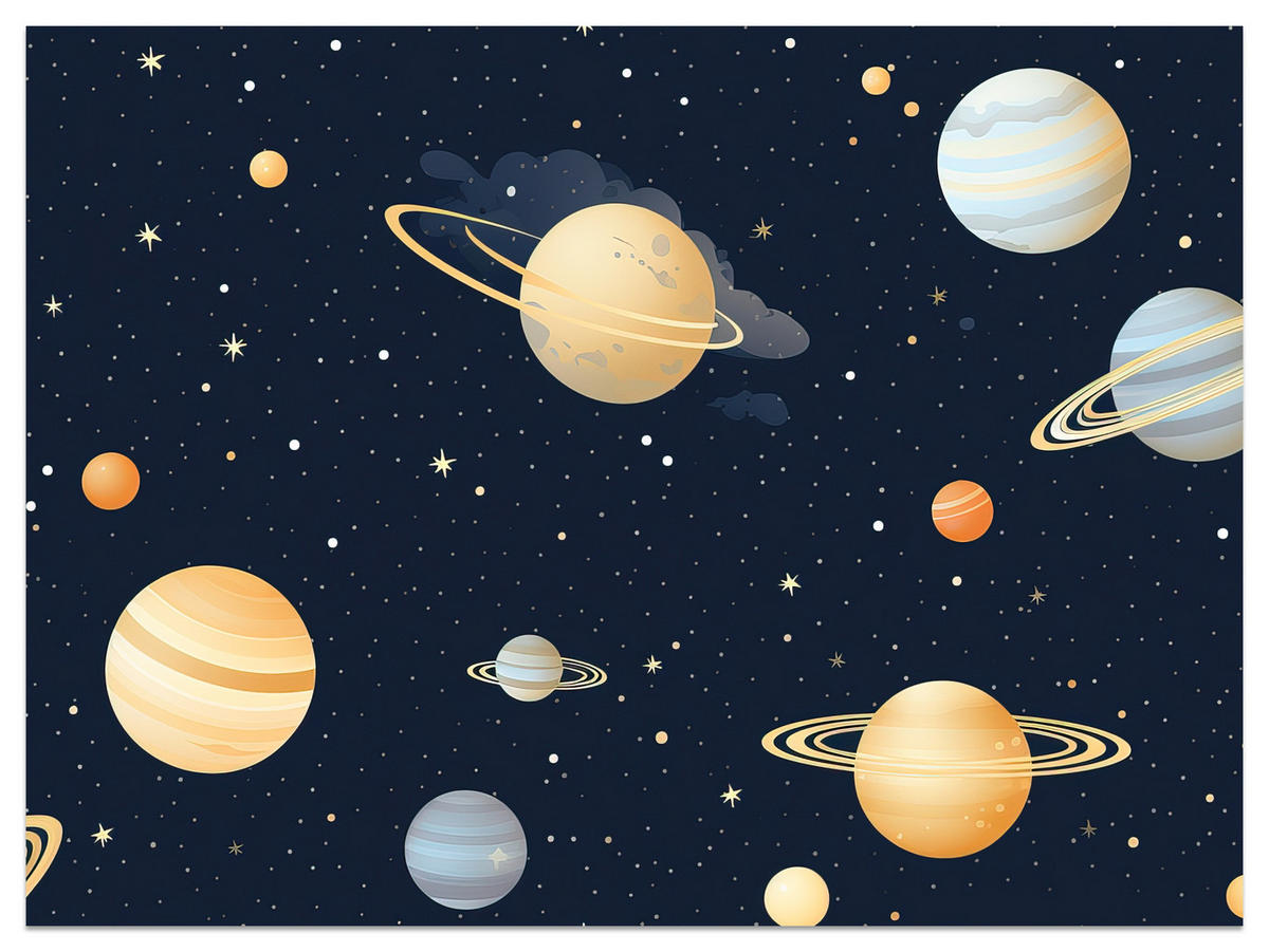 FOTOTAPETE für Kinderzimmer Märchen Galaxie Planeten Sterne 100x70 - Blau/Gelb, Papier (100/70cm) - Muralo