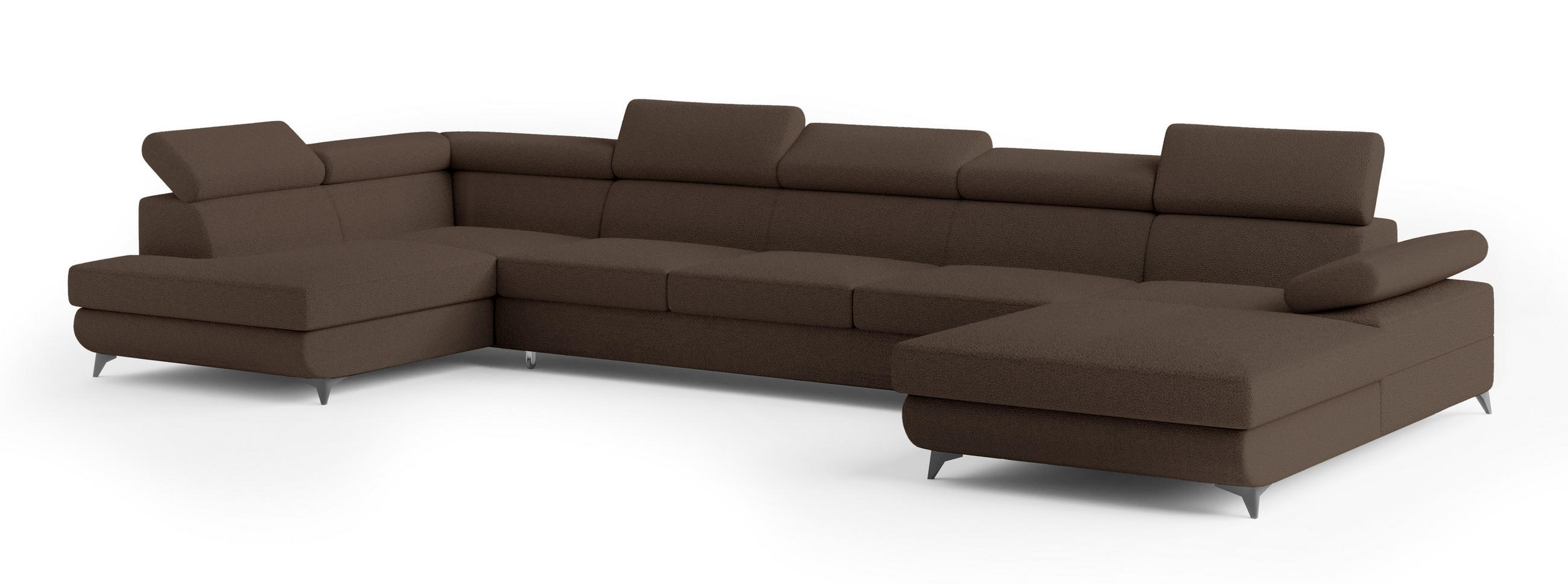 WOHNLANDSCHAFT MONTIVA Braun Boucle-Stoff mit Schlaffunktion - Braun, Holz (410/89/190cm) - MASSENO