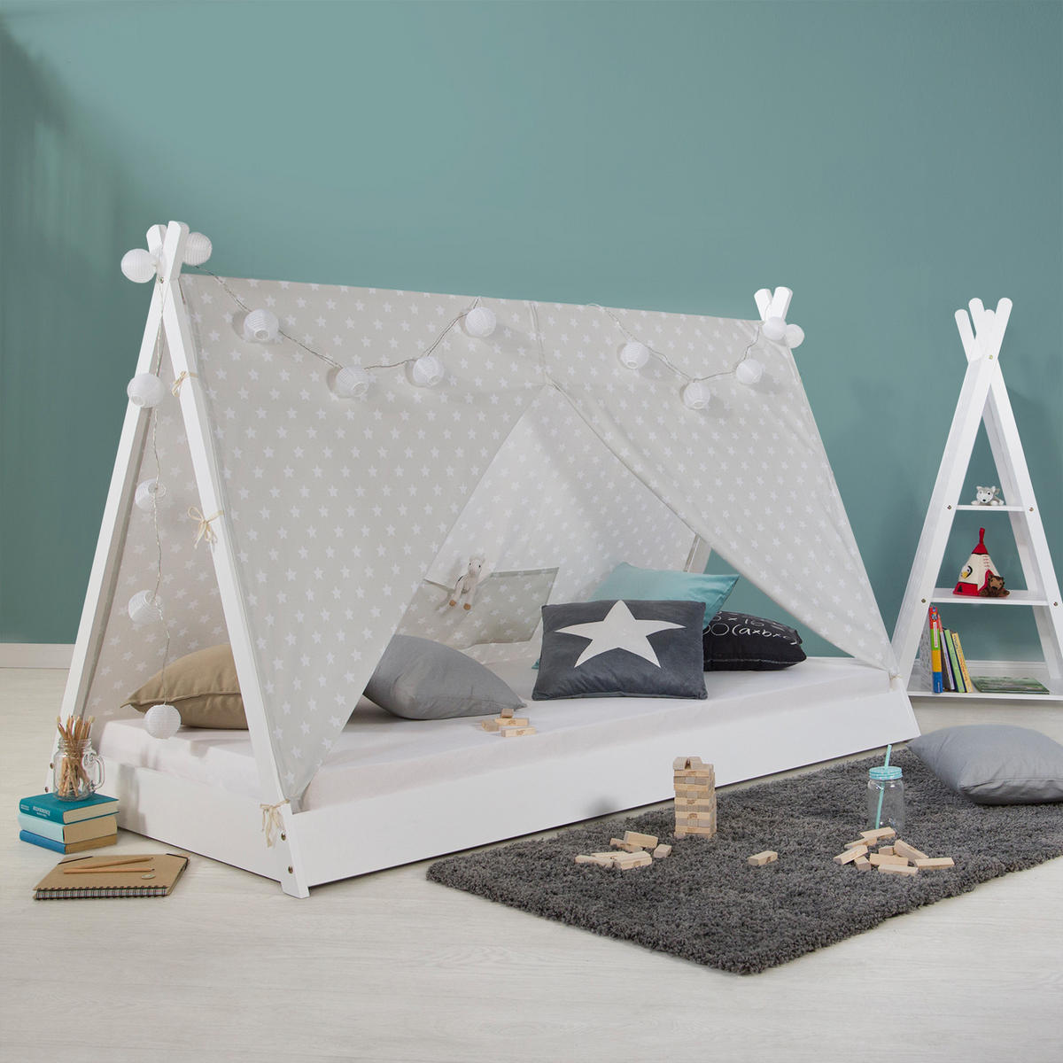 KINDERBETT Tipibett mit Matratze 90/200 cm Weiß - Weiß, Holz (208/132/105cm) - Homestyle4u