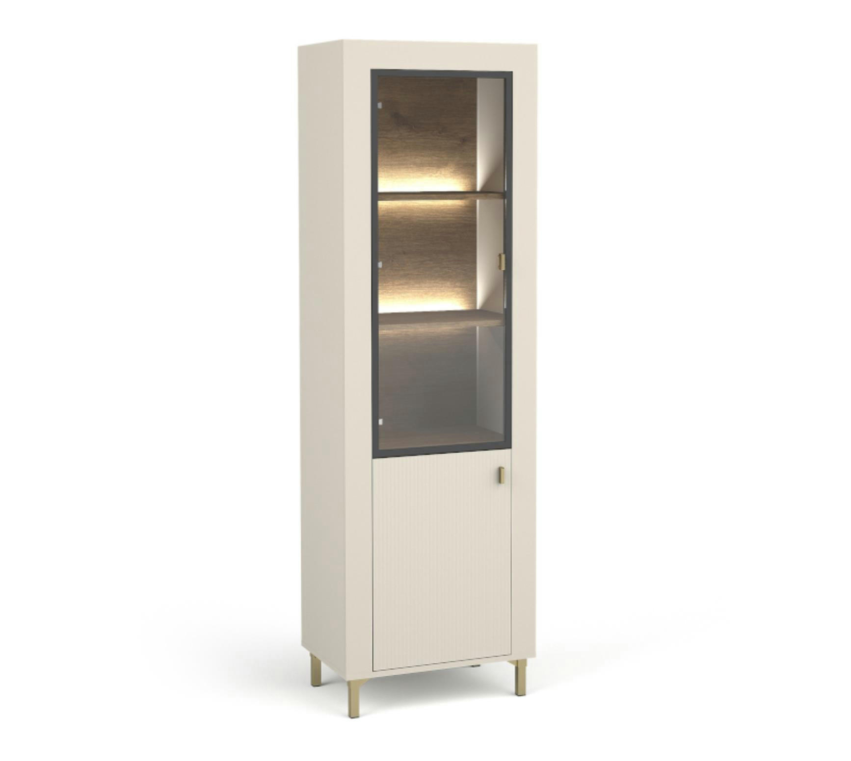 VITRINE Mossa Kaschmir, mit LED - Beige/Goldfarben, Holzwerkstoff (60/194/40cm) - Bettso