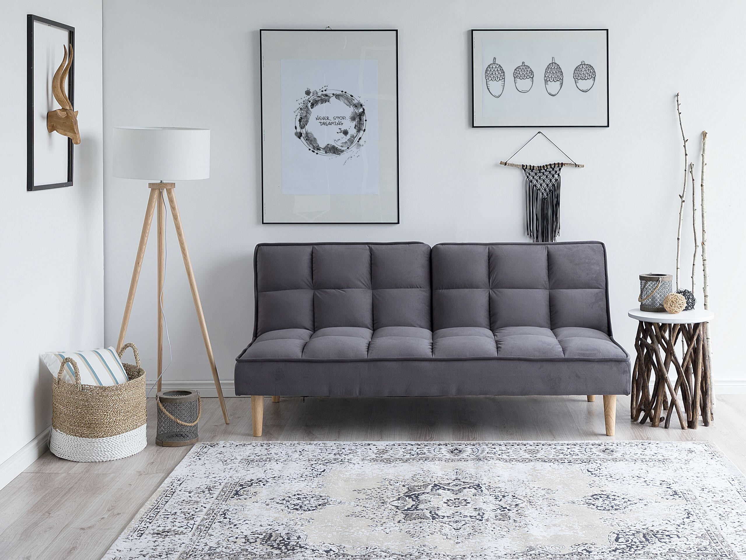 3-SITZER-SCHLAFSOFA dunkelgrau Siljan - Hellbraun/Grau, Textil (177/80/80cm) - Beliani