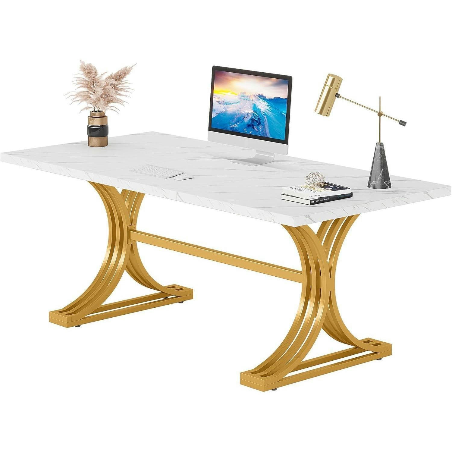 SCHREIBTISCH Computertisch Weiß & Gold 160 x 80 cm - Goldfarben, Metall (80/160/75cm)