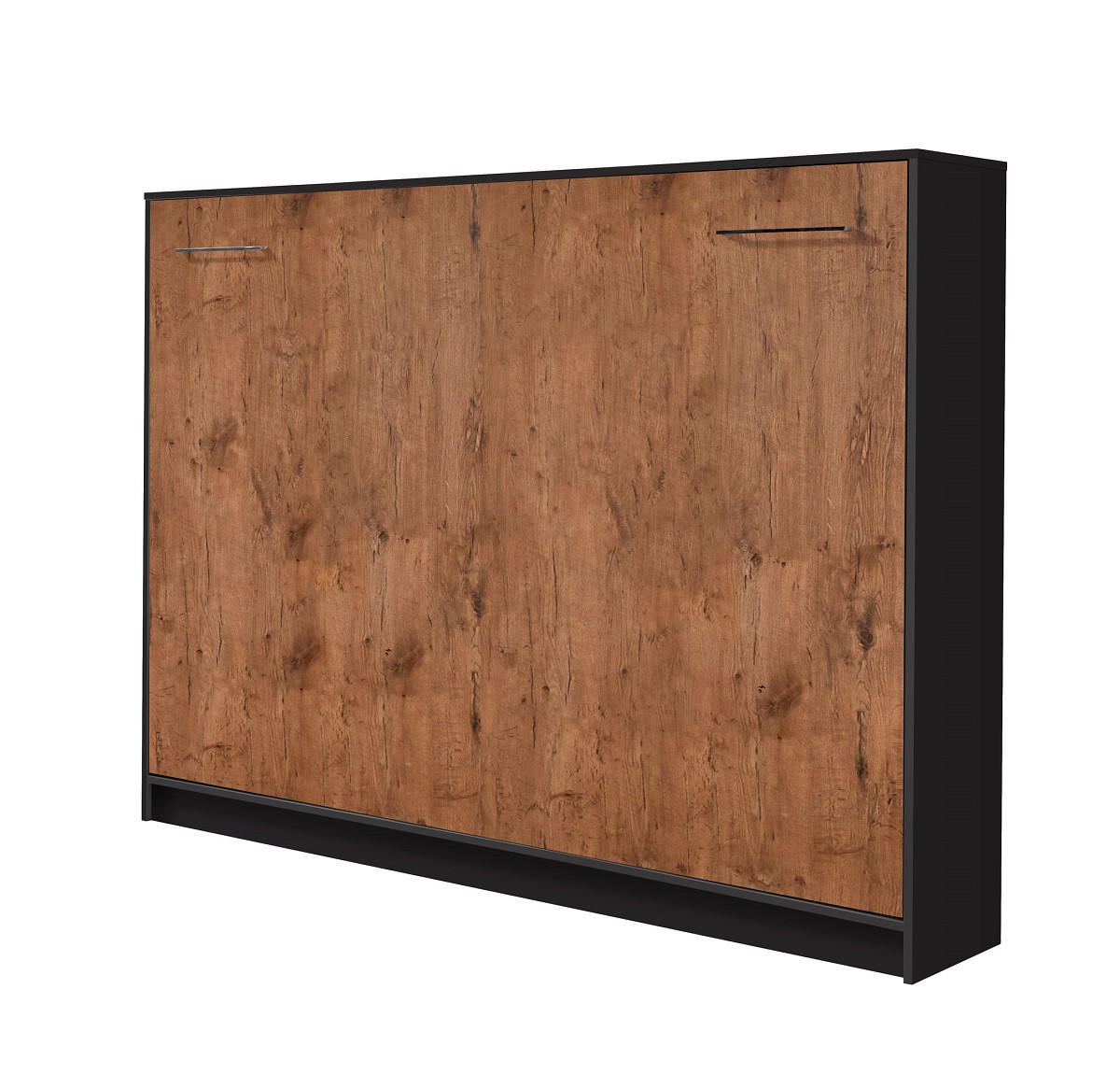 SCHRANKBETT Wandbett horizontal HB 140x200 mit 2 Schränken & Aufsatz - 4-teilig - Eiche Lancelot & Schwarz - Schwarz/Braun, Holzwerkstoff (140/200cm) - QMM TraumMöbel