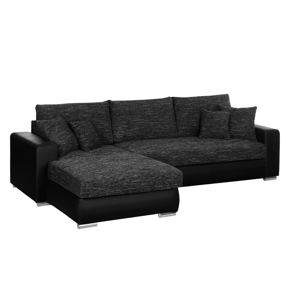 ECKSOFA mit Schlaffunktion - Kunstleder / Strukturstoff - Schwarz, Kunststoff (285/170cm) - home24