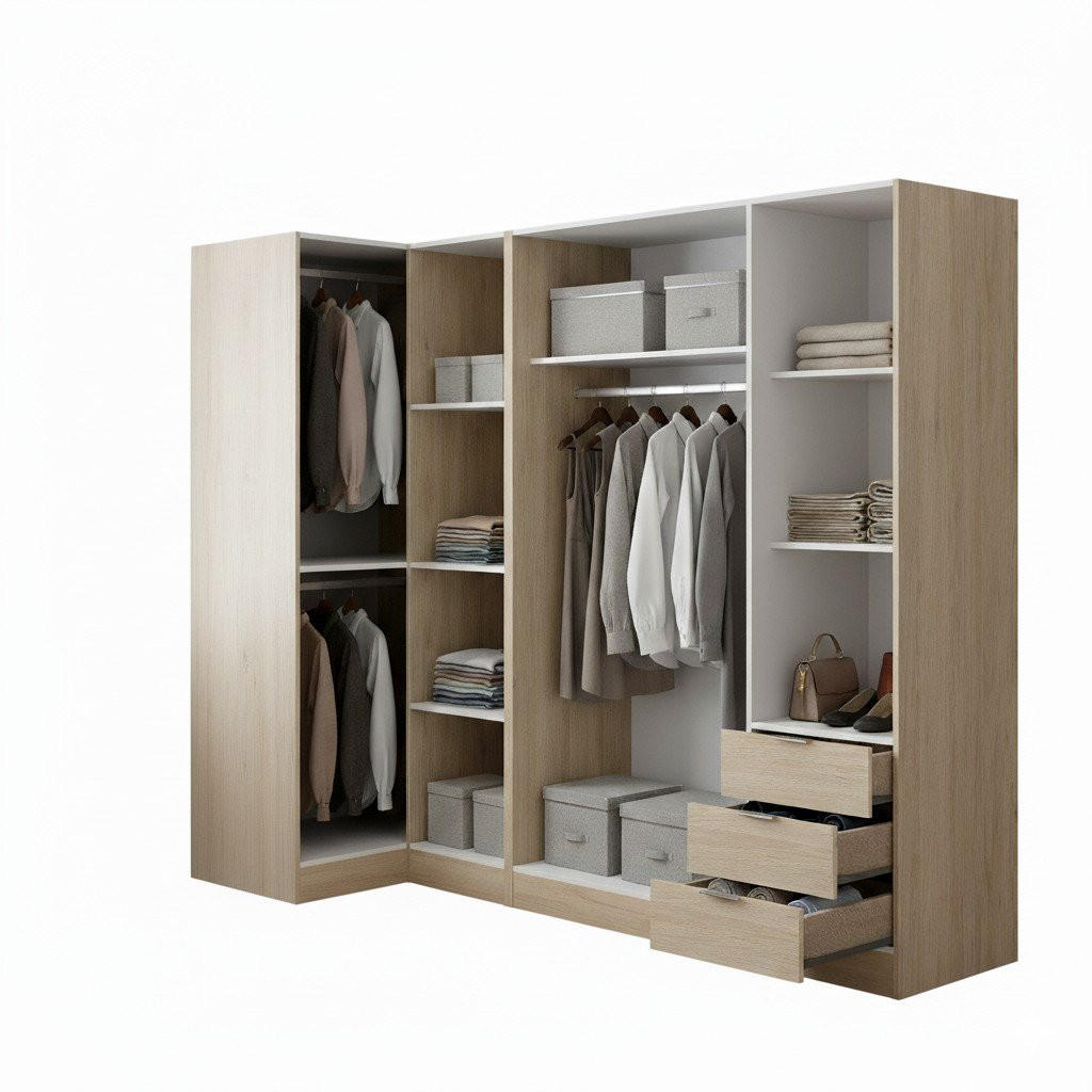 ECKKLEIDERSCHRANK Holz-Effekt Eiche 90.5x213.5h184 - Braun, Holzwerkstoff (214/184/91cm) - DMORA