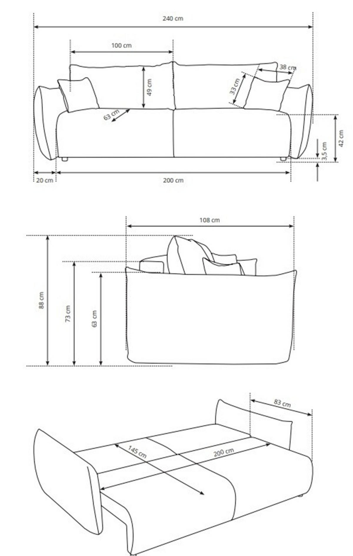 SOFA Hallora - Blau (Tilia 75) - Blau, Holzwerkstoff (240/88/108cm) - Möblo