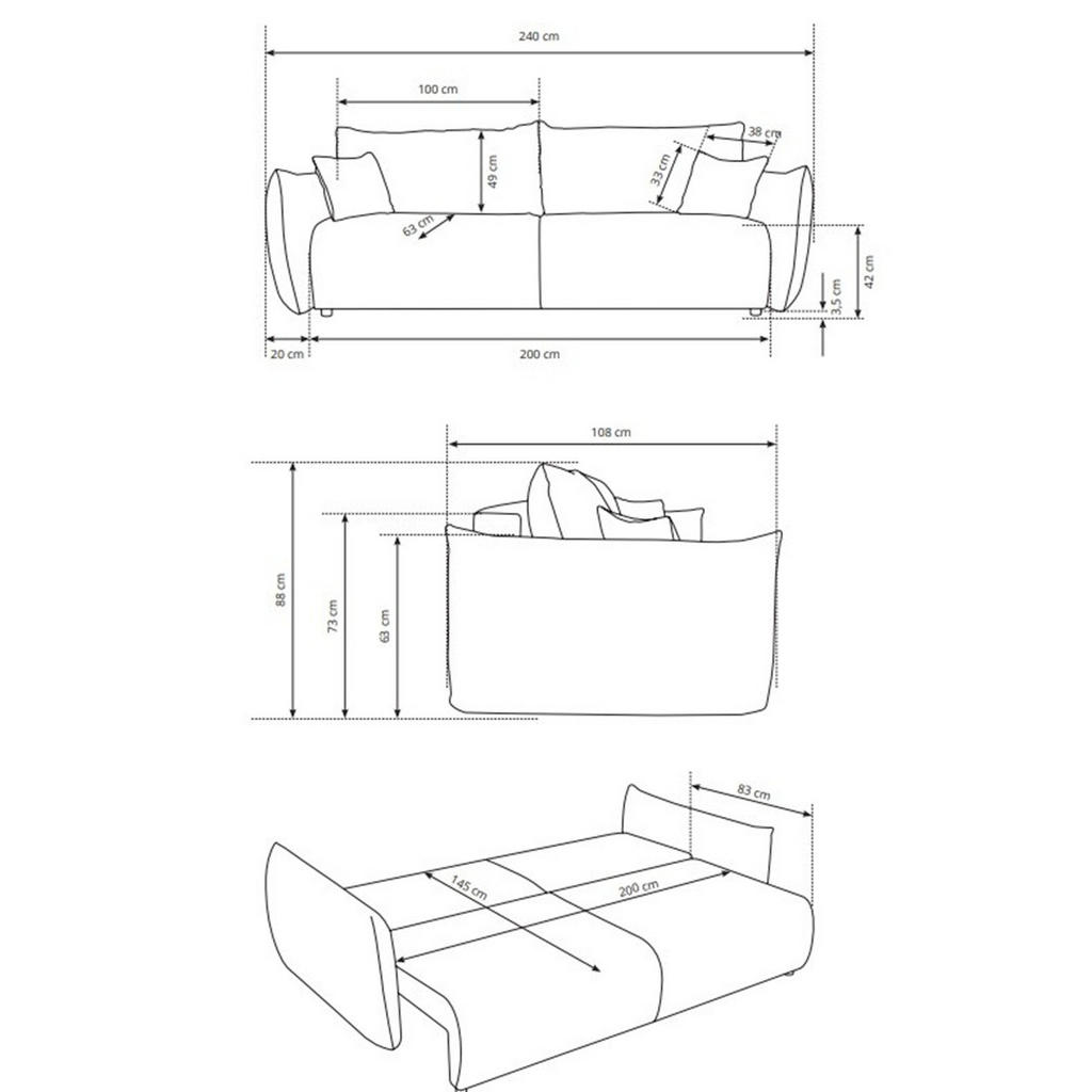 Thumbnail - Möblo Sofa, Koralle, Holzwerkstoff, 3-Sitzer, 240x88x108 cm, Wohnzimmer, Sofas & Couches, Sofas, 3-Sitzer Sofas
