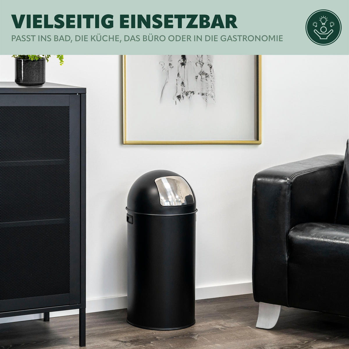 ABFALLEIMER Push-Deckel 35 L, schwarz - Schwarz, Metall (30.5/66.5/30.5cm) - eluno