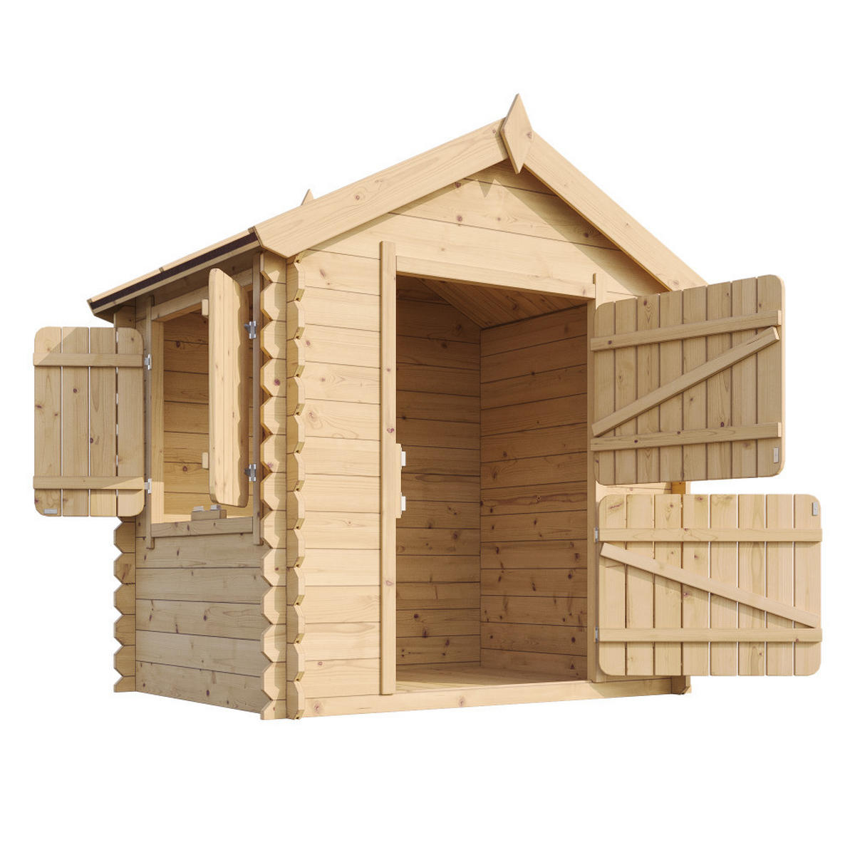 KINDERSPIELHAUS aus Holz 1,1m2 - MIT BÖDEN – B112xL146xH145 cm - M516 - Beige, Holz (146/145/112cm) - Timbela