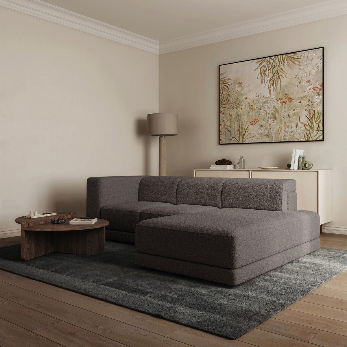 ECKSOFA Novals L-Form, 4-Sitzer, rechts 278 cm - Schwarz/Braun, Holz/Kunststoff (168/278cm) - Selsey