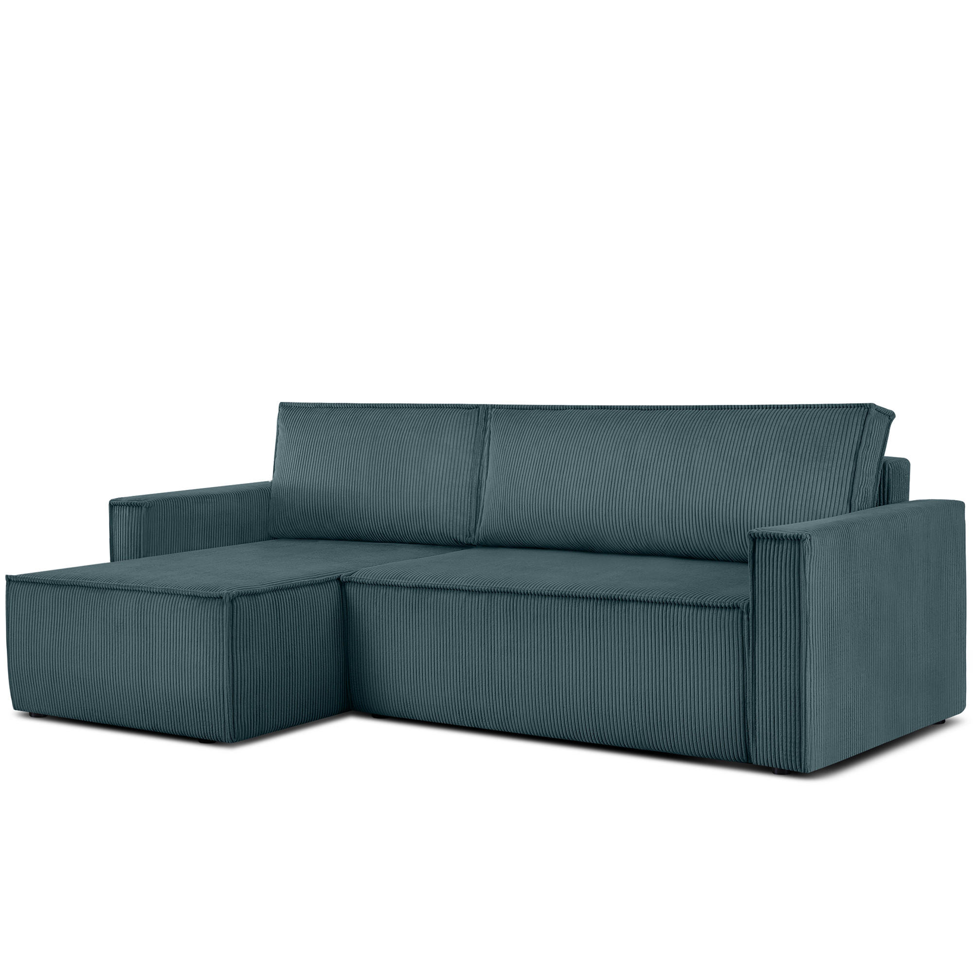ECKSOFA-LINKS/RECHTS NAPI Schlaffunktion mit Cordbezug, Blau - Blau/Schwarz, Textil (246/148cm) - KONSIMO®