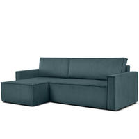 ECKSOFA-LINKS/RECHTS NAPI Schlaffunktion mit Cordbezug, Blau - Blau/Schwarz, Textil (246/148cm) - KONSIMO®