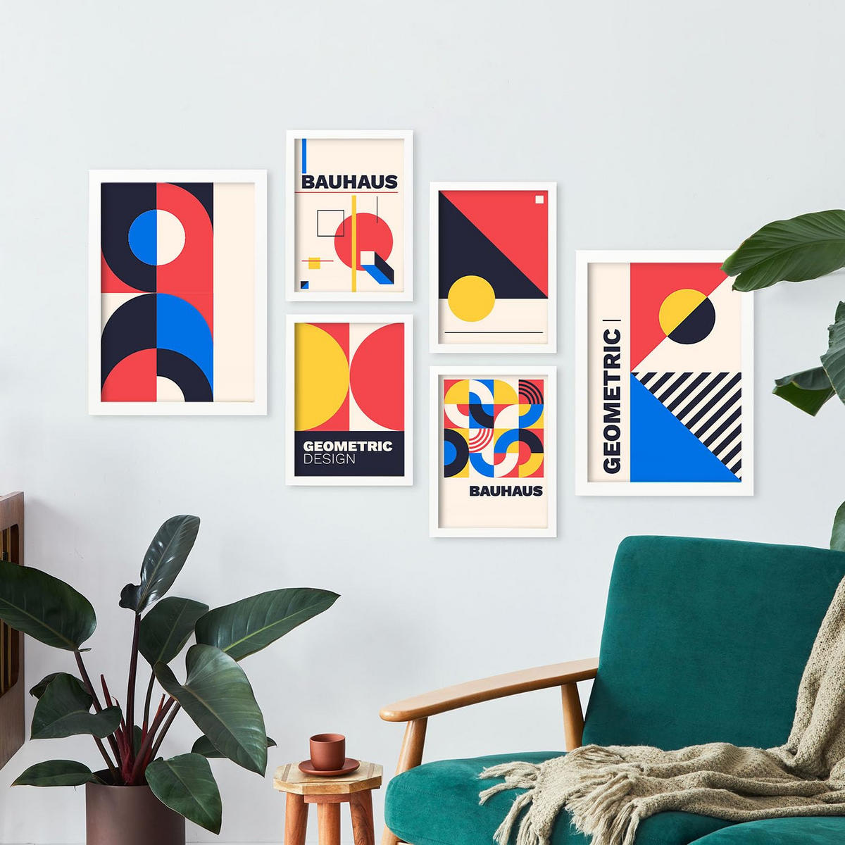 POSTER Set Mit 6 Drucken Im Bauhaus 5 Geometrische Designkollektion Drucke Mit Frames Ästhetische Dekorative Rahmen Für Zuhause A3 & A4 Weißer Rahmen - Weiß, Papier (29/3cm) - Nacnic