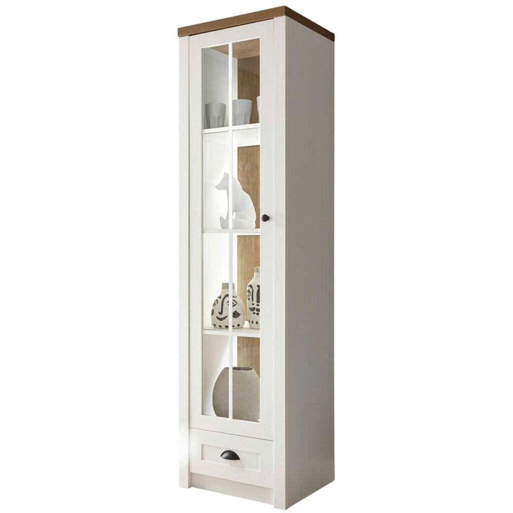 VITRINE Provence Pinie weiß / Eiche hell 50 / 43 / 198cm - Eichefarben/Weiß, Holzwerkstoff/Metall (50/198/43cm) - Feldmann-Wohnen