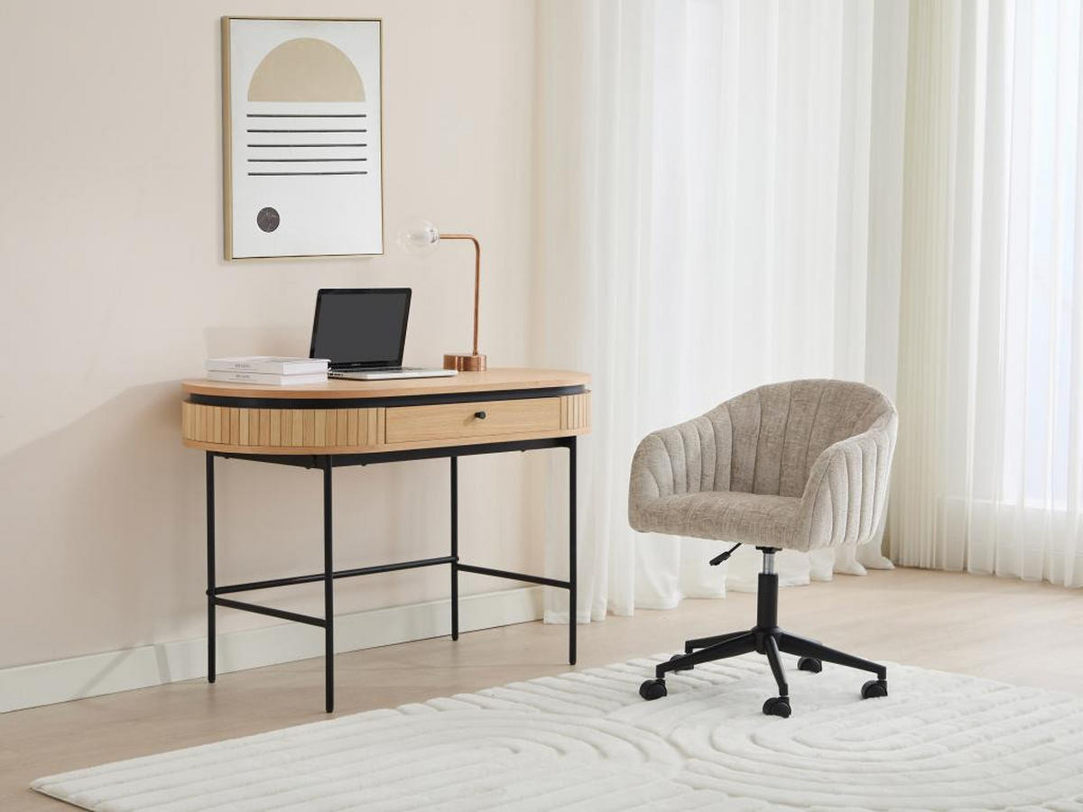 SCHREIBTISCH mit 1 Schubladen - Eichenfurnier - Holzfarben & Schwarz - CARDIONA - Schwarz, Holz (120/60/76cm) - Vente-Unique