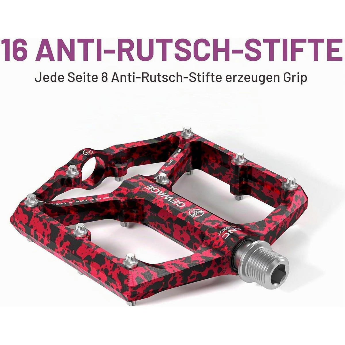 FAHRRADPEDALE Rennrad/Mountainbike Aluminiumlegierung Rot Tarnmuster - Multicolor, Metall (10/1.4/10.4cm)