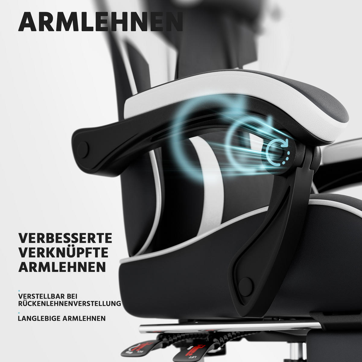 GAMINGSTUHL DE-40990 mit Lendenstütze und PVC-Lederbezug Schwarz/Weiß - Weiß, Metall (58.5/120.5/63cm) - ComfortXL