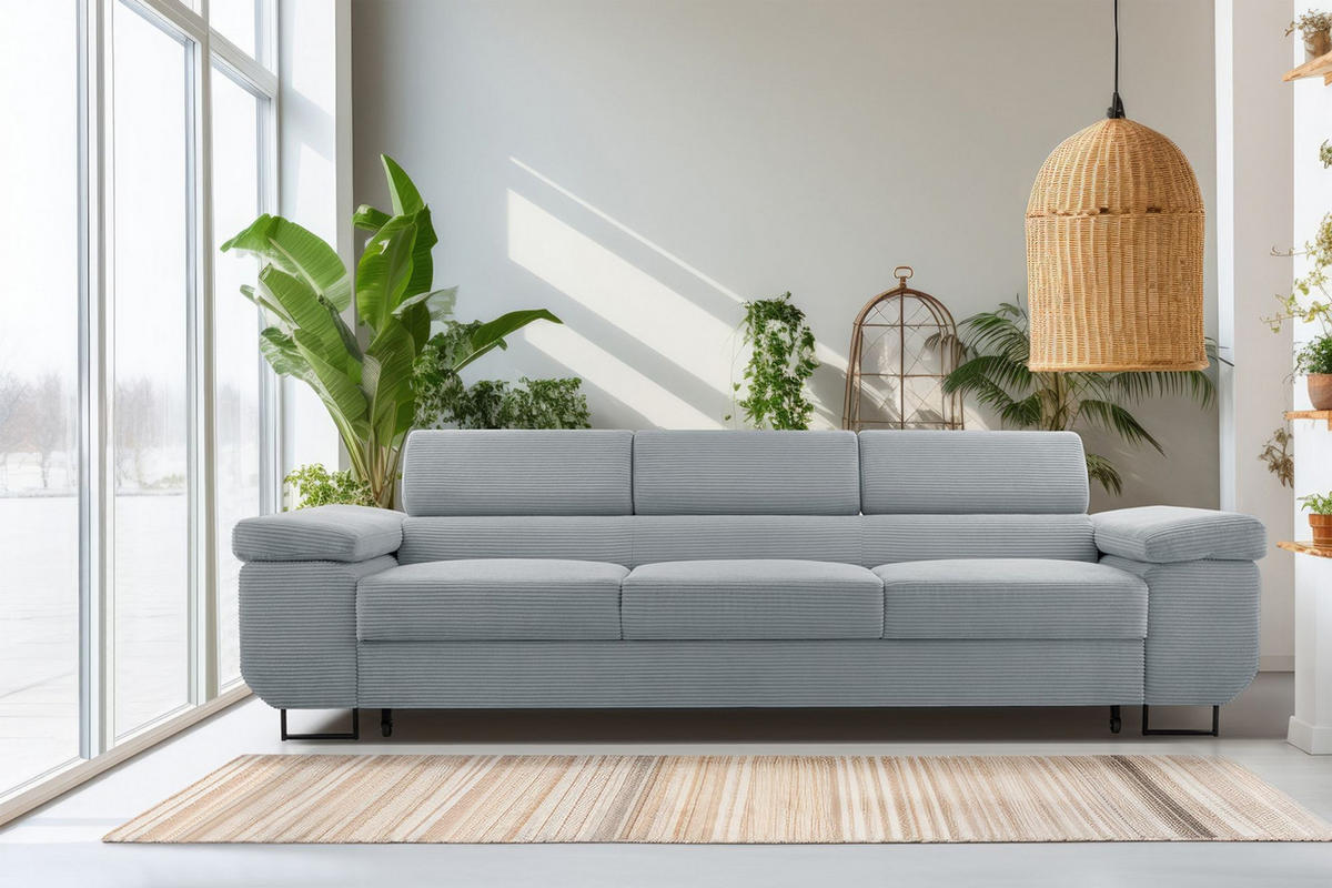 3-SITZER SOFA Capurso Hellgrau Cord - Hellgrau/Schwarz, Textil/Metall (274/90/98cm) - Selsey