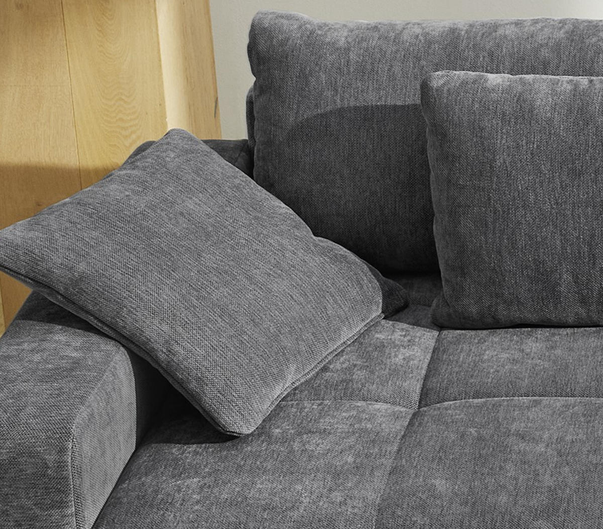 BIG-SOFA mit 2 Bettkästen, viel Stauraum, B274/T113/H84 cm, Liegefläche 103x241 cm, Chenille Grau / 15243 - Schwarz/Grau, Kunststoff/Textil (284/84/113cm) - luma-home