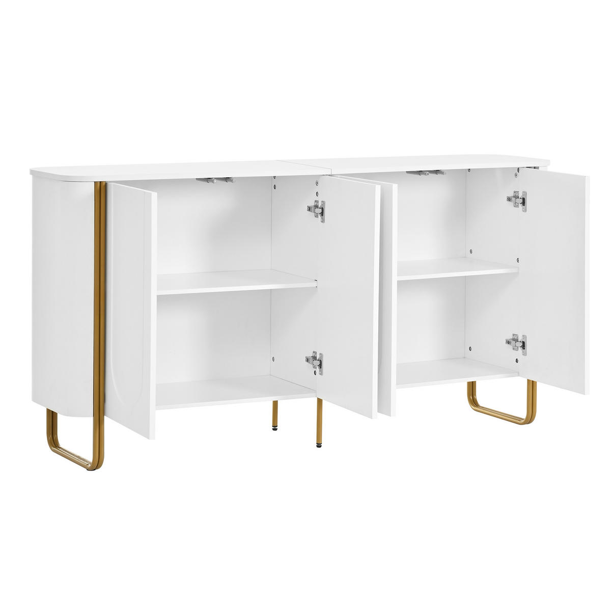 SIDEBOARD Weiß 160cm 4 Türen Bogenrelief Push-to-Open Goldene Eisenfüße - Weiß, Holzwerkstoff (160/80.5/35cm) - Urban Meuble