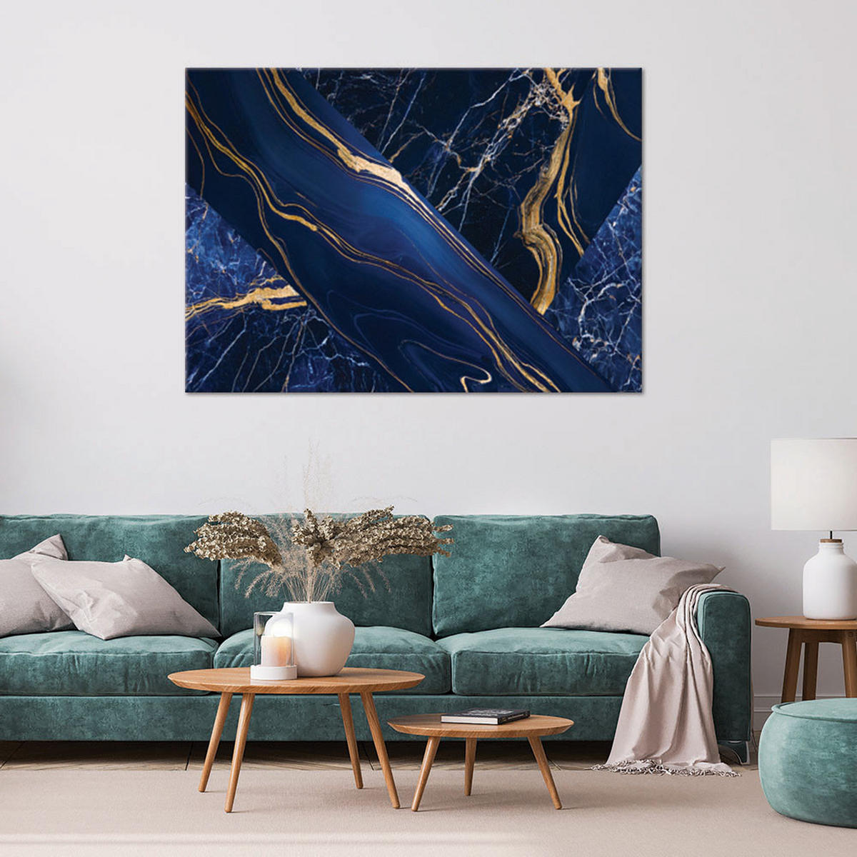 LEINWANDBILD Abstraktion aus blauem Goldmarmor - Blau, Textil (60/40cm) - Feeby