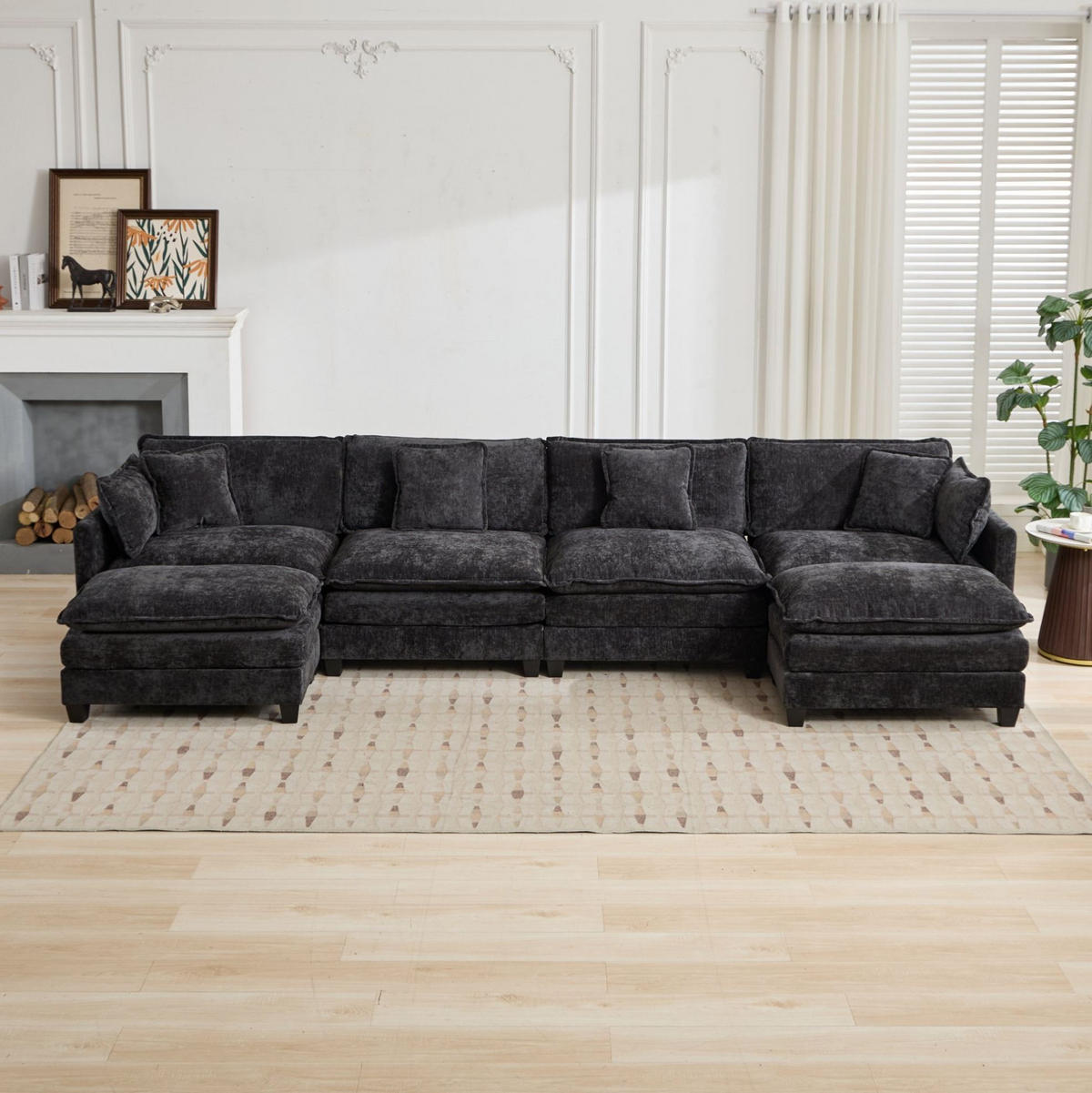 SOFA modular Chenille Schwarz - Schwarz, Holz (75/84/380cm) - Meubliv