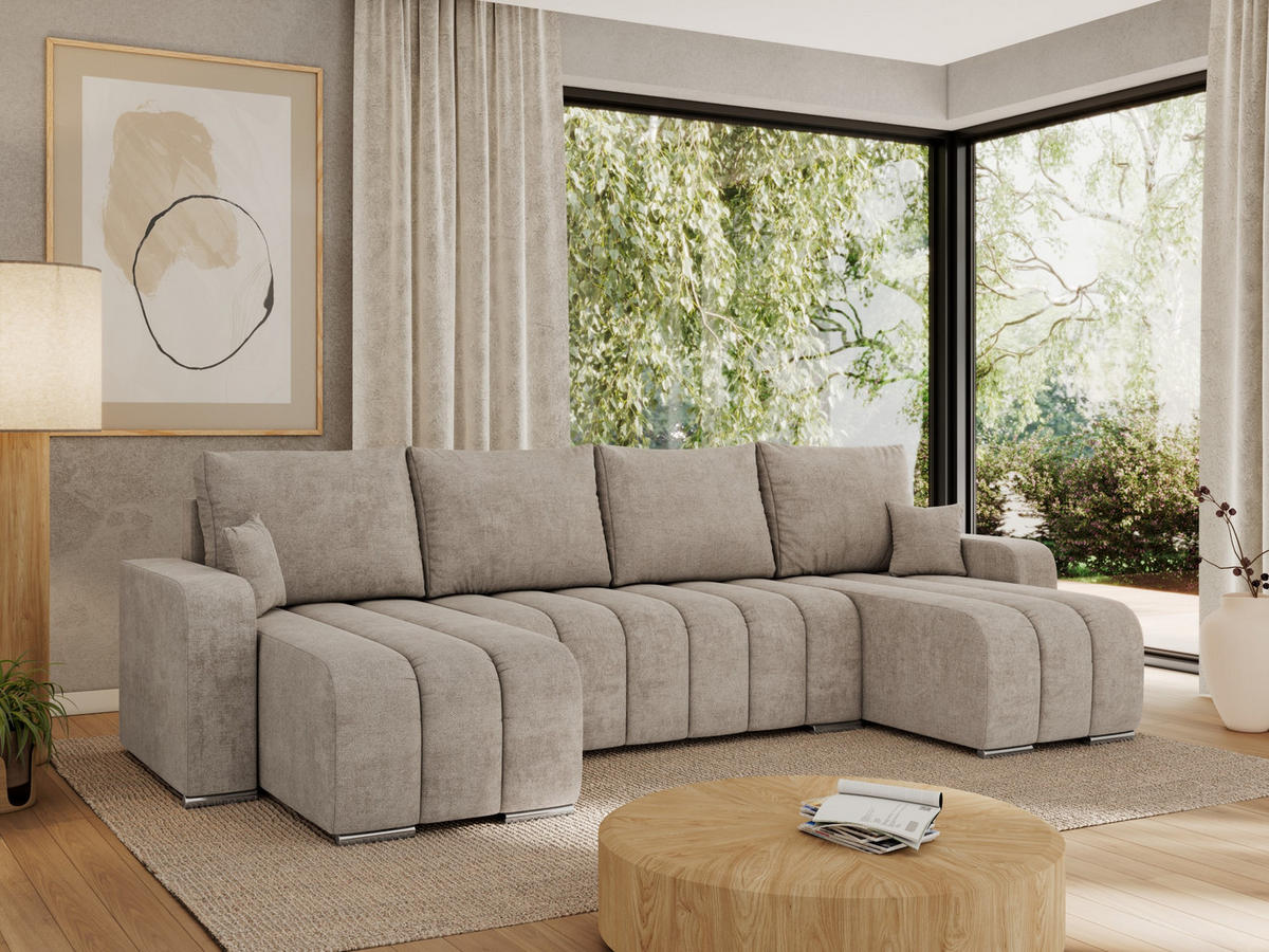 WOHNLANDSCHAFT KIRASSO U Beige Struktur - Beige/Grau, Textil/Metall (320/86/147cm) - MKS