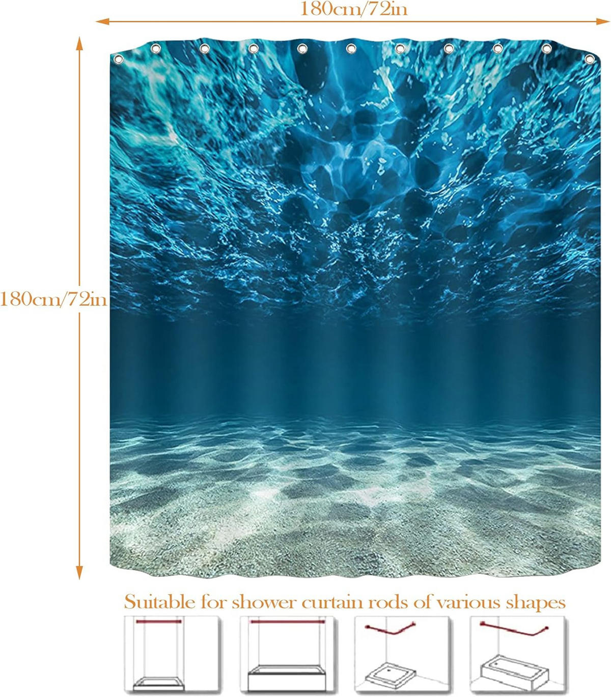 DUSCHVORHANG 3D wasserdicht 180 x 180 cm für Dusche Badezimmer mit Haken - Blau, Textil (180/180cm) - MCBOSON