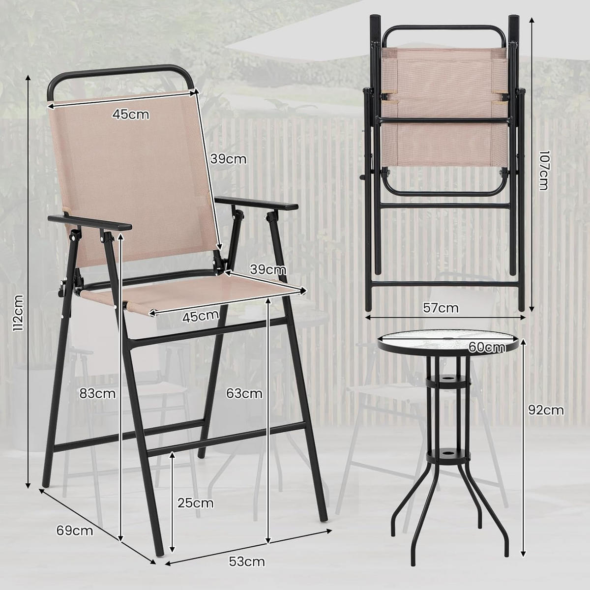BARPALL SET Beige (3 delar) - Beige, Textil - COSTWAY