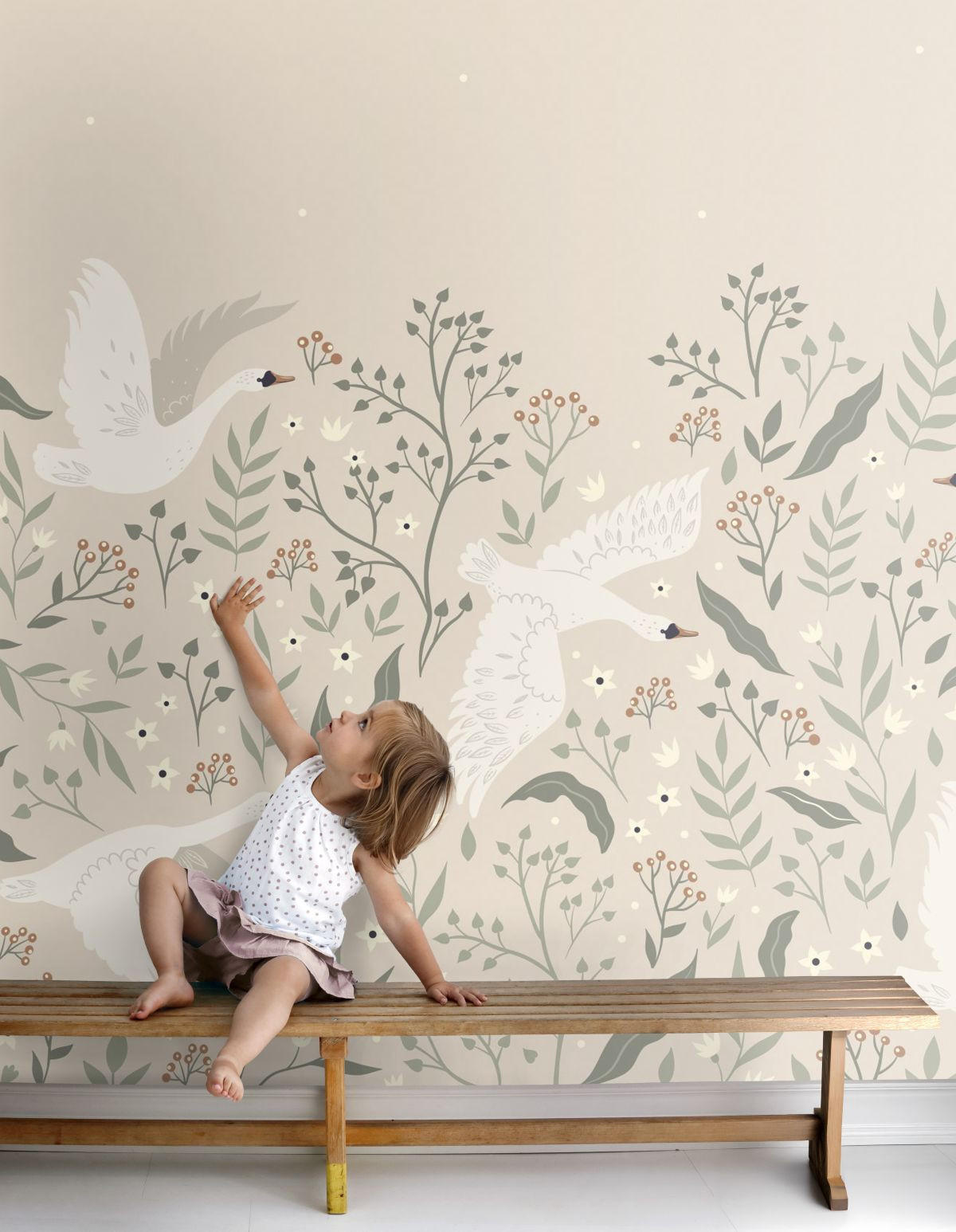 FOTOTAPETE Schwäne 250 x 279 cm - Beige, Papier (250/279cm) - ESTAhome