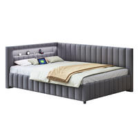 SCHLAFSOFA aus Samtstoff 140x200 cm Grau mit LED-Beleuchtung und USB-Anschluss - Grau, Textil (140/200cm) - IVMEU