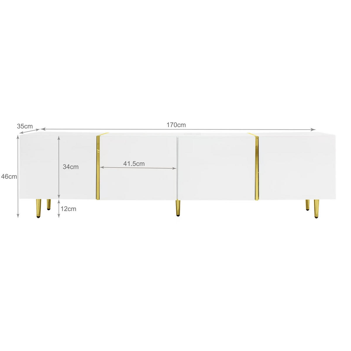 TV-SCHRANK aus MDF 170x35x46 cm Weiß Hochglanz mit 4 Türen und Soft-Close-Scharnieren - Weiß, Holzwerkstoff (170/46/35cm) - Modfu