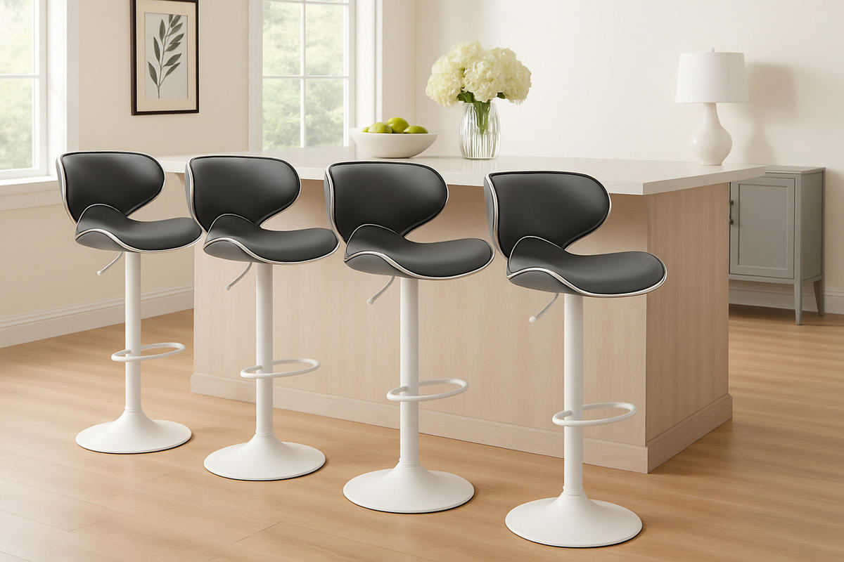 BARHOCKER 2er Set Las-Mallorcas Kunstleder weiß grau - Weiß/Grau, Kunststoff/Metall (46/108/49cm) - TPFLiving