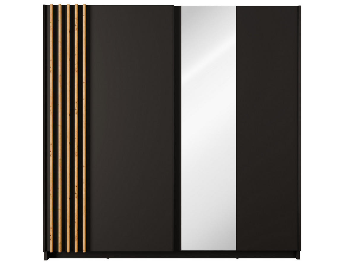 SCHIEBETÜRENSCHRANK BAVORA 12 -200,6×198,5×62 cm mit Spiegel, Regalen & Kleiderstange Schwarz - Schwarz, Holz/Holzwerkstoff (200.6/198.5/62cm) - Milaros Markt
