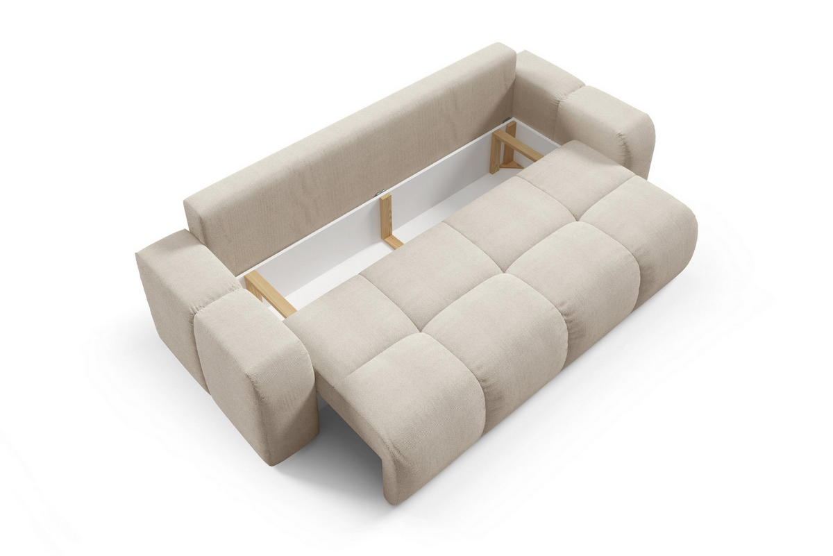 BETTSOFA DUCA Beige Jersey- Stoff mit Schlaffunktion - Beige, Holz (259/90/99cm) - MASSENO
